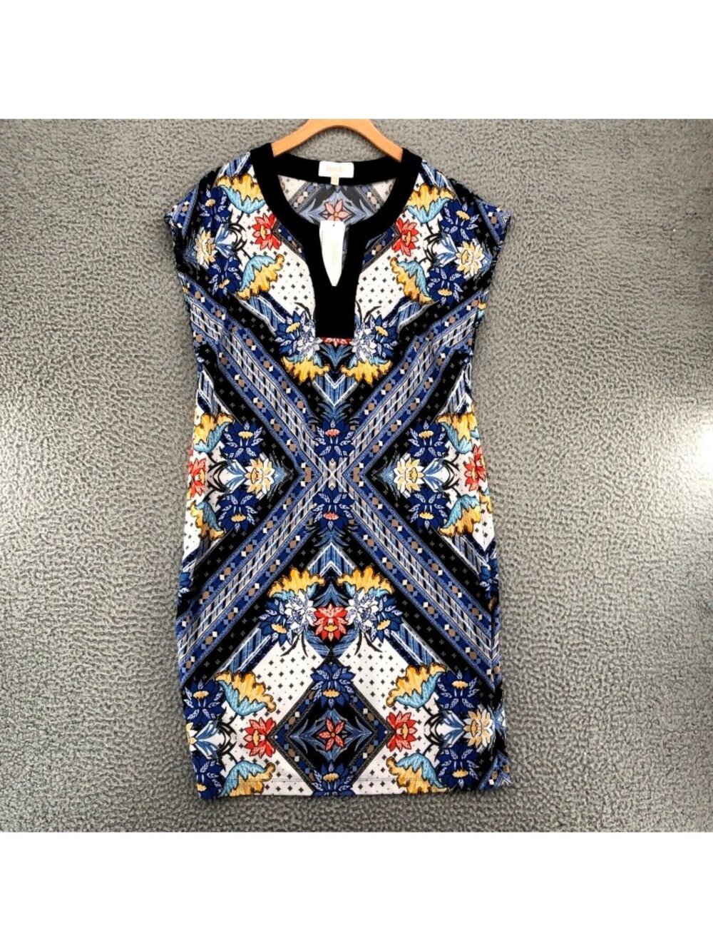 Laundry Shelli Segal Dress Womens Small Multicolor Pattern Sheath Cap Sleeves
